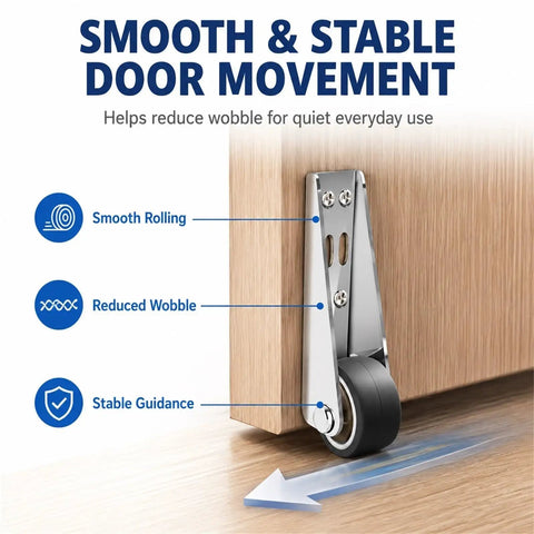 Heavy Duty Vertical Track Roller Wheels For Sliding Barn Doors close-up on smooth rubber glide and solid track support.