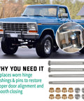Door Hinge Pin And Bushing Repair Kit For Ford F150 F250 F350 1973 1979 And Bronco 1978 1979, stainless steel parts shown