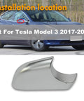 Hella Durable Right Side Mirror Lower Base Cover Cap With Clean Chrome Finish Straight Up Dead Simple Drop In Rearview Wing Mirror Holder For Tesla Model 3 2017 To 2022 Direct Swap, showing installation location.