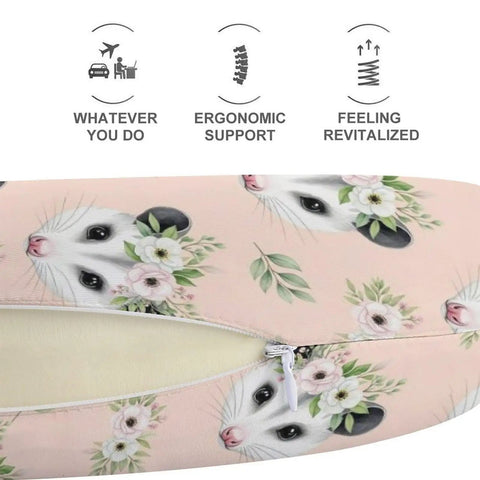 Women's Neck Pillow For Travel And Sleep, Ultra Soft Yet Durable Polyester with Cute Possum Flower Crown Design detail view