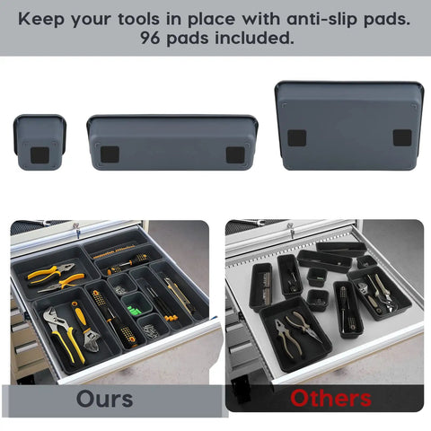 56 Pack Pro Grade Anti Slip Tool Box Organizer Kit With 96 Non Slip Pads for organized tool drawers demonstration