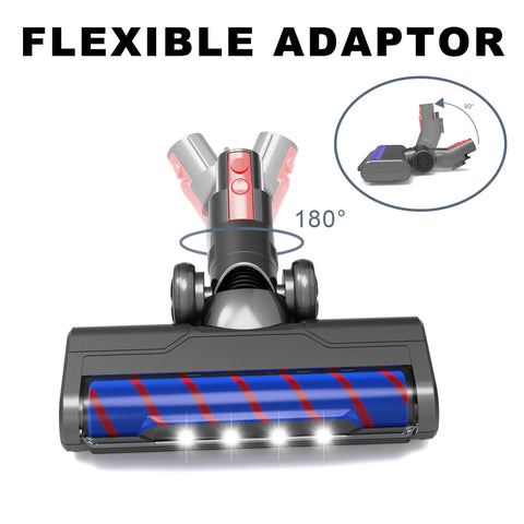 Motorized Vacuum Brush Attachment With LED Headlights For V7 V8 Cordless Vacuum Cleaners showing flexible adaptor design