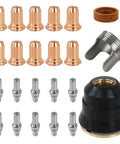 Super Durable 23PC IPT60 Plasma Cutter Torch Consumables Kit For CUT55 And CUT60 Non-Hf Models with copper nozzles and connectors.
