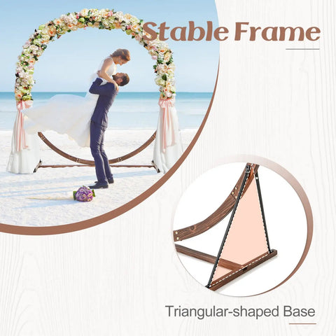 Couple under Wooden Wedding Arch Backdrop Stand 7.4 Ft For Outdoor Ceremonies Garden Arbor Trellis on beach
