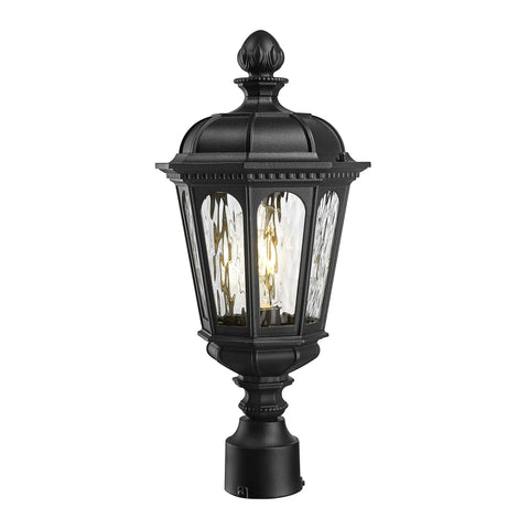 Outdoor Lamp Post Light Fixture 19 Inch Matte Black Pillar Lantern with water ripple glass, rust-resistant aluminum design.