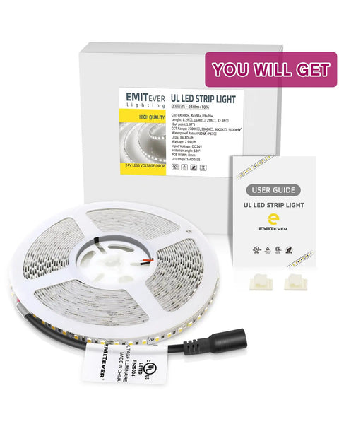 Ultra Bright Cool White LED Strip Lights 32.8ft 24V UL Listed 1200 LEDs with user guide and connectors