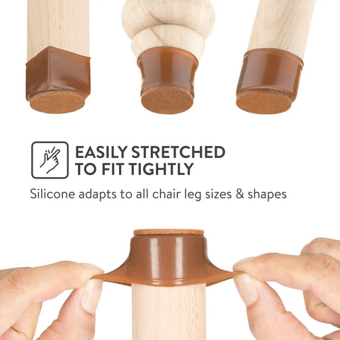 Chair Leg Floor Protectors 16 Pack Brown With Felt Bottom Silicone Pads For Hardwood Floors and Furniture Feet Rubber Caps