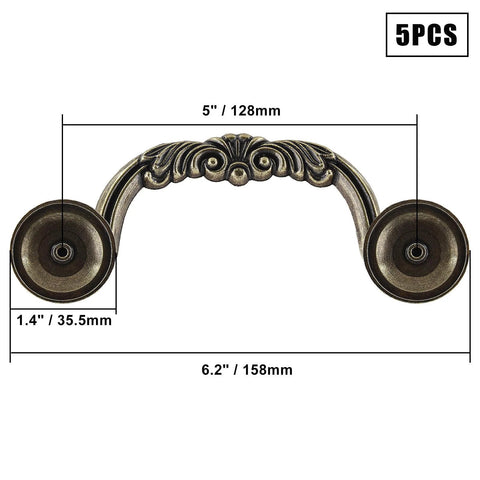 5 Piece Drop Bail Cabinet Handles Bronze Finish 6.2 Inch Total Length With 5 Inch Center To Center Hole Spacing Drawer Pulls