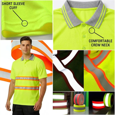 Custom High Visibility Safety Polo Shirt Quick Dry Reflective Work Uniform With Moisture Wicking Fabric Built For The Daily Grind And Crew Hustle Heavy Duty Industrial Gear Dark Blue featuring reflective tape and short sleeve cuff.