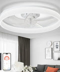 20 Inch Low Profile Ceiling Fan With Led Light And App Remote Featuring Quiet Dc Motor And Slick Flush Mount Build For Bedroom Or Living Room Offers Plug And Play Installation Plus Killer Airflow Anytime You Need It - top view with remote and app displayed