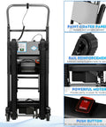 Knockout Electric Stair Climbing Dolly With 900 Lb Capacity And Powerhouse Motor showing paint-coated panels and reinforced rail.
