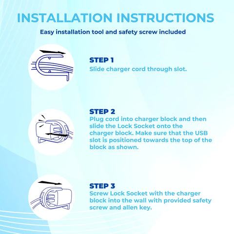 Installation instructions for Lock Down Your Wall Outlet With This Tug Proof Charger Lock, showing step-by-step guide.