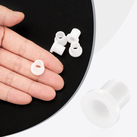 12 Pack Nylon Flanged Sleeve Bearings 8mm Bore, 10mm OD, 12.5mm Length, White Self Lubricating Bushings shown on hand