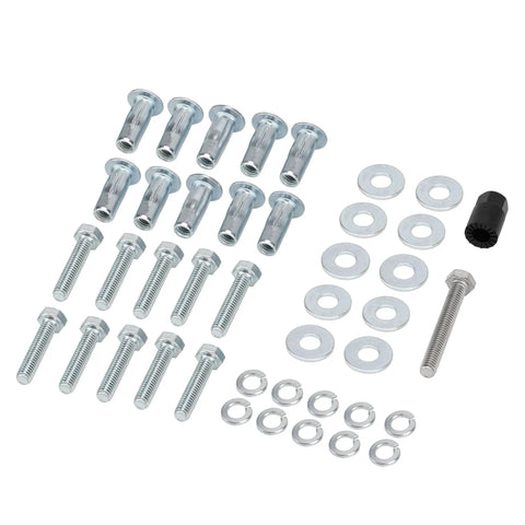 Solid 5/16 Inch Blind Fasteners Kit For Weather Guard Truck Tool Box Installation Includes Ten Pieces With Tool Perfect Bolt Nuts For Sheet Metal And Plastic Jobs, bolts washers and nuts laid out