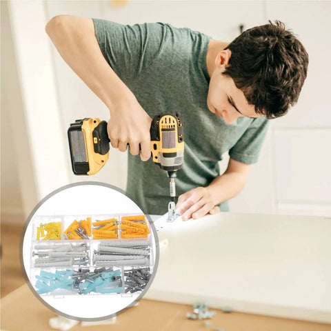 Heavy Duty Screw And Anchor Kit 200 Pieces Self Tapping Drywall Anchors With Plastic Anchors Rust Resistant Yellow Zinc Plated Carbon Steel For Strong Wall Mounts Easy Install used with drill