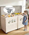 Dead Silent TPR Rubber Swivel Casters With Parking Brake Lock on toy storage bins, 1.5-inch gentle wheels safe for flooring.
