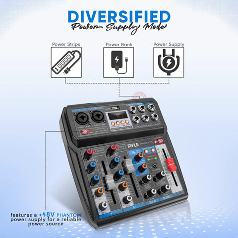 6 Channel Wireless DJ Mixer With Bluetooth Streaming And DSP Effects USB Audio Interface Dual RCA Inputs XLR