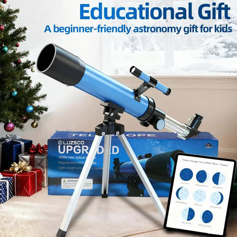 Kid-Friendly Beginner Telescope With 50mm Aperture And 100x Magnification Portable Tripod Kit With 2 Eyepieces And Finder Scope STEM Educational Gift For Boys And Girls Ages 6 12 Perfect Starter Astronomy Gear on tripod