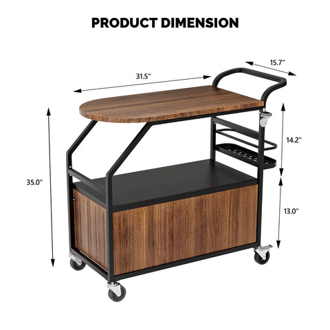 Wood-finish patio cooler cart with built-in table and bottle opener for outdoor parties, features storage and drainage, rolling wheels.
