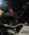 Ride Or Die PU Coated Safety Work Gloves With Breathable Black Nylon Liner For Job Site Toughness And Fingertip Precision In Solid Industrial Protection Gear That Holds Up, gripping a screwdriver during mechanical maintenance.