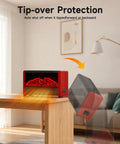 Cozy 600W Realistic Flame Space Heater For Desk And Home Office Fast Heat Portable Mini Electric Heater showing tip-over safety feature