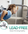 Heavy Duty Solid Brass Quarter Turn Angle Stop Valve 2 Pack 3/8 Inch Fip To 3/8 Compression Chrome Plated Lead Free in use with child drinking water.
