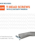 100 Pack T-Screw Security Hanging Kit With Wrench For Art And Frames, showing T-head screws and security wrench detail.