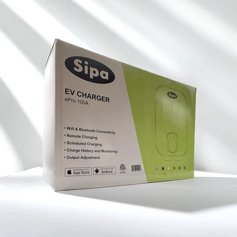 Box packaging for Level 2 EV Charger 11.5kW 48A 208 To 240V J1772 Connector Indoor Outdoor Smart App Control 25 Foot Cable