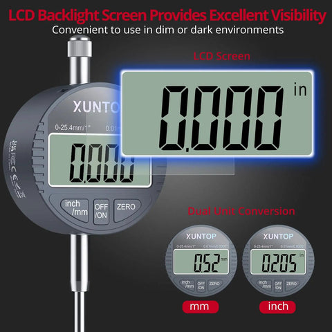 Digital Table Saw Alignment Gauge With 0.0005 Inch Resolution And Fast Response, LCD screen and dual unit conversion.