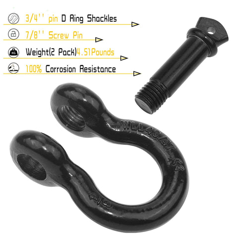Three Quarter Inch D Ring Shackle Two Pack Beefy Heavy Duty Tow Shackles With Twenty Eight Point Five Ton Break Strength
