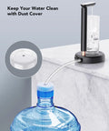 Adjustable Desktop Water Pump For 5 Gallon Bottles, Portable Type C Charging Dispenser with dust cover and silicone hose, black.