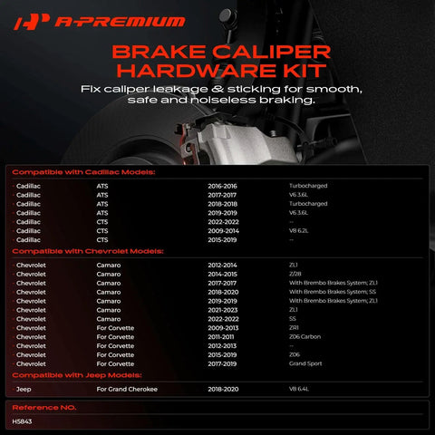 A-Premium Front Disc Brake Hardware Kit Fits For Jeep Grand Cherokee And Chevy Camaro And Corvette Cts Ats Plus Cd5 Upgrade Durable Parts That Keep Your Ride Smooth And Safe Without Skidding Or Glazing. black brake caliper hardware kit for Jeep and Chevy models