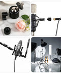 Flexible Ball And Socket Head Microphone Adapter Kit With Four Adapters, showing adapter on marble surface with a rose