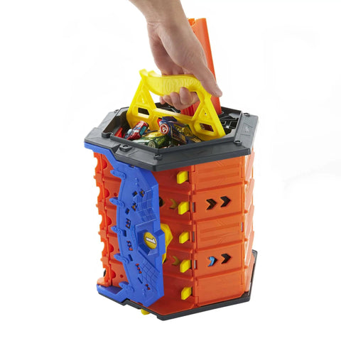 Roll Out Raceway Track Set With Five Lane Racetrack And Storage Bucket Includes One Die Cast Car