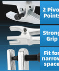 Heavy Duty 5 In 1 Ball Joint Separator And Pitman Arm Puller Kit With Tie Rod End Remover showing 2 pivot points and strong grip design.