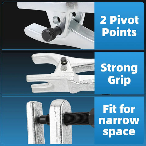 Heavy Duty 5 In 1 Ball Joint Separator And Pitman Arm Puller Kit With Tie Rod End Remover showing 2 pivot points and strong grip design.