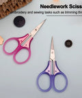 Tiny Travel Scissors 3 Inch TSA Compliant With Sheath Ultra Sharp All Purpose Small Craft Scissors For Detail Work shown with buttons