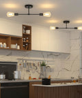 Modern Black Two Light Bathroom Vanity Sconce And Semi Flush Ceiling Fixture Delivering That Sick Hollywood Glam Glow Up For Your Favorite Mirror Setup Today in a kitchen setting.