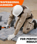 Worker using Two Pack Rubber Mallet Hammer Set With 16 Oz Soft Mallet And 33mm Double Faced Mallet Replaceable Heads for tile fitting