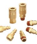 Industrial Type D 1/4 Inch NPT Brass Quick Connect Air Hose Fittings Kit, 7-Piece Coupler And Plug Set With Sealant