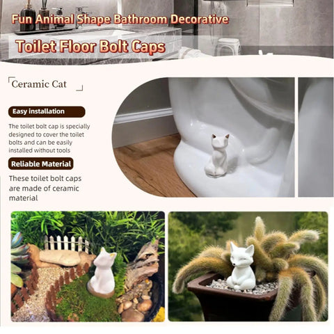 Sharp Ceramic Toilet Bolt Caps 2 Pack White Cat Design Decorative Screw Covers Halt Rust And Keep Your Bathroom Floors Looking Crisp With No Sweat Clip On Installation For Casual Homeowners installed near a toilet.