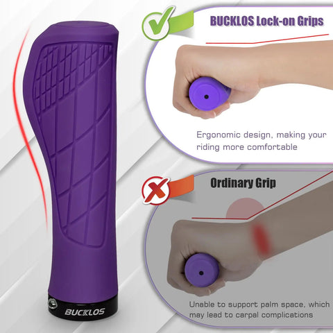 Close-up of purple Single Lock-On Mountain Bike Grips, Ergonomic Anti-Slip Handlebar Rubber Grips for MTB BMX Cruiser and Scooter.