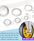 160 Piece 304 Stainless Steel Double Side Tooth Lock Washer Assortment Kit Metric M3 Through M16 Sizes featuring various shaped washers.