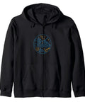 Stunning Black Vise Gauge Square Zip Hoodie For Machinists And CNC Pros With Classic Fit Twill Taped Neck Premium 8.5 Oz Cotton Pullover Perfect Gift front view with blue design
