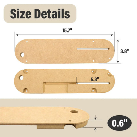 Zero Clearance Insert Throat Plate Kit For Delta Table Saws 36-725 36-725T2 36-5152 36-5000 36-5000T2 size dimensions diagram