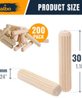 Fluted Birch Hardwood Dowel Pins 6mm By 30mm And Quarter Inch By One Point One Eight Inch 200 Pack Bulk Craft Dowels