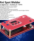 Portable Mini Spot Welder With LCD Display, Dual Power From Lithium Battery Packs Or 12V Car Supply, red PCB design
