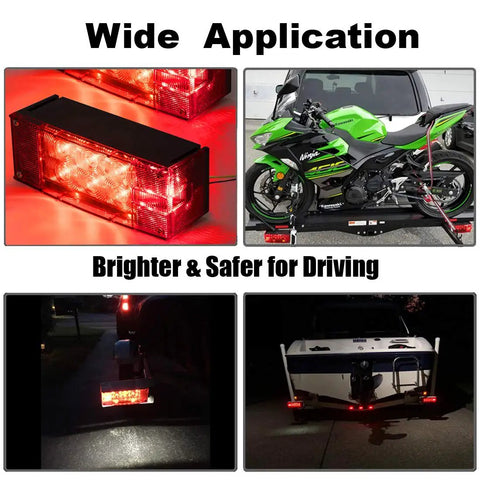 2 Pack 12V LED Submersible Low Profile Rectangular Trailer Lights Kit With Stop Turn Running Lights And License Plate Illumination