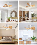 Compact 20 Inch Ceiling Fan With Light And Remote Whisper Quiet DC Motor Farmhouse Vibe installed in various rooms.