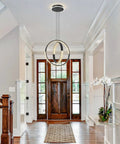 Black 2 Ring Chandelier With Remote Control Dimmable Hanging Light Fixture LED Suspended Light in entryway